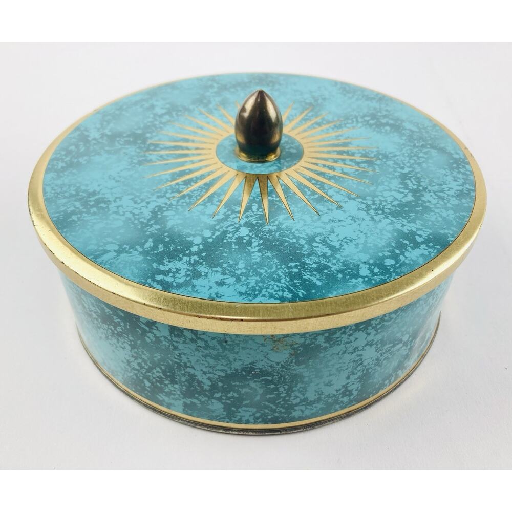 Daher Long Island New York Tin Container Made In England Marble Starburst Green